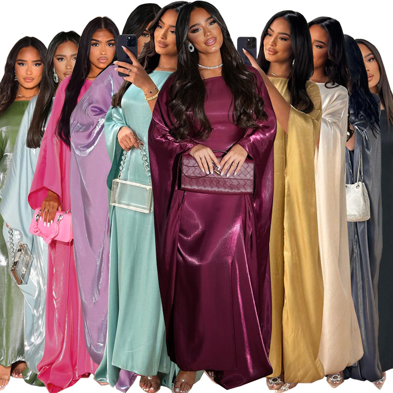 Shiny satin belted maxi dress - Vilmere
