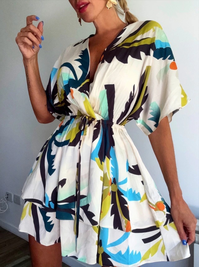 Printed resort mini dress with tie back - Vilmere
