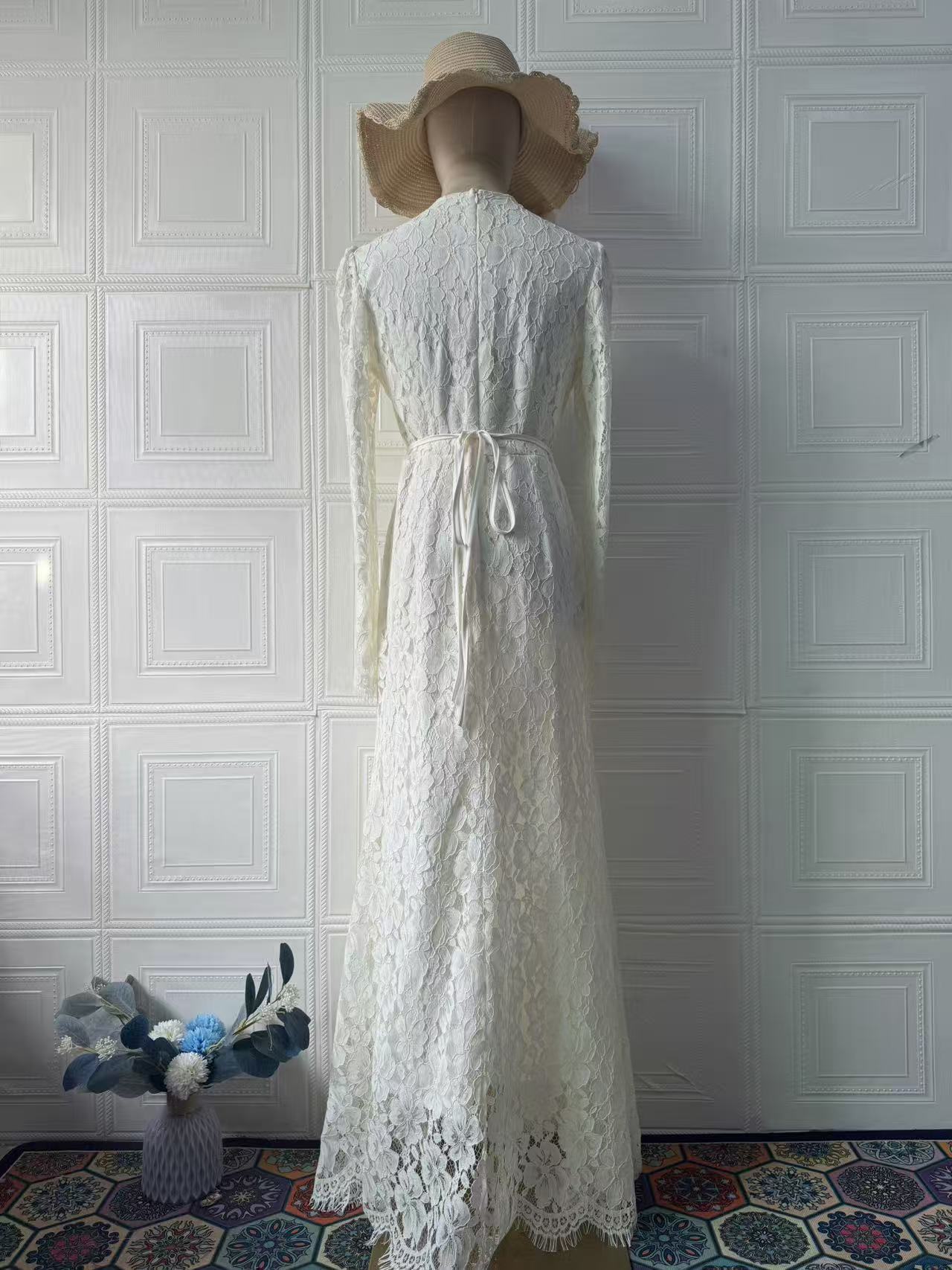 High waist fitted dress side view
