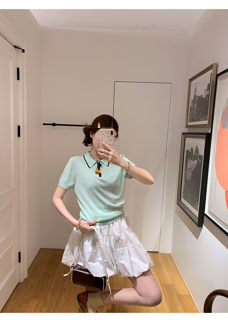 Cherry Color-blocked Polo Knit Shirt with Silk Lyocell Blend 76CD0B6934A40C4A4907C25A73AF097A