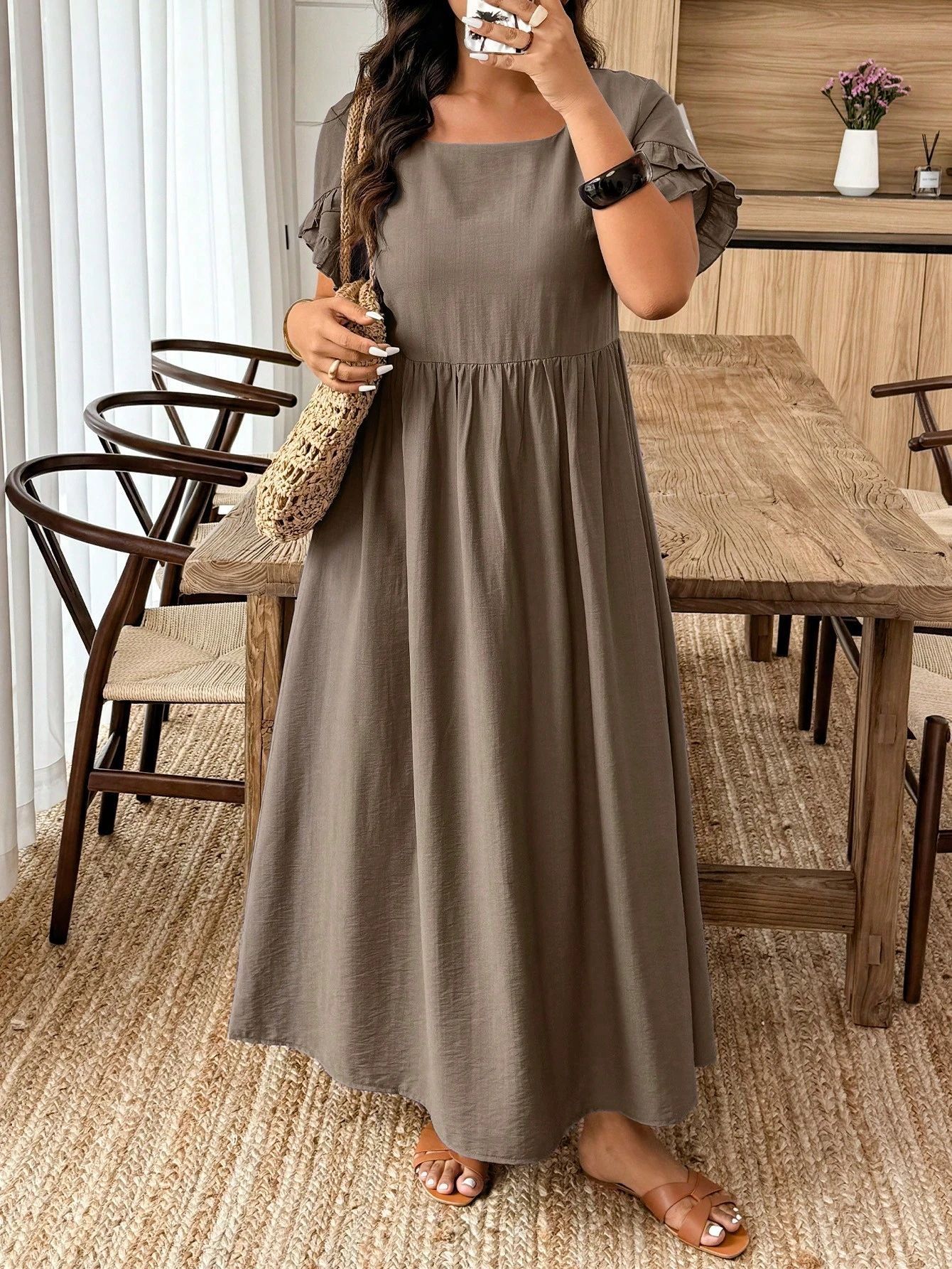 Brown casual plus-size maxi dress - Vilmere