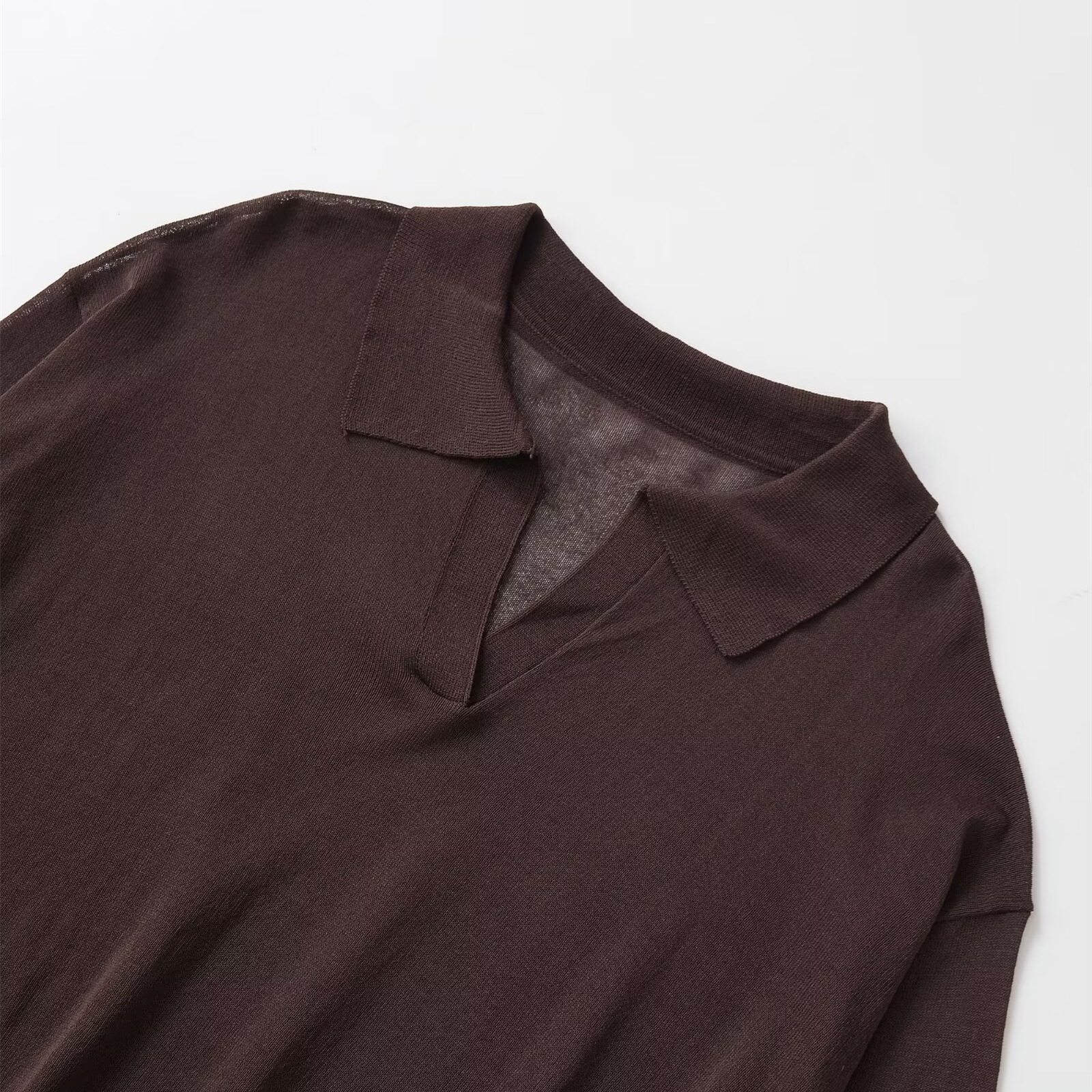 Long sleeved pleated decorative polo knit shirt psc (2)