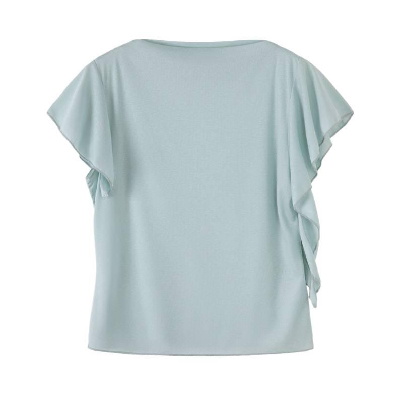 Design Sense Ruffle Blue Short Sleeve T-Shirt Loose Fit