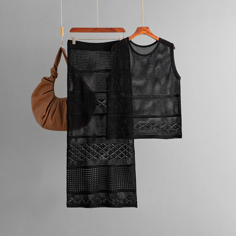 Conjunto de punto sin mangas caqui