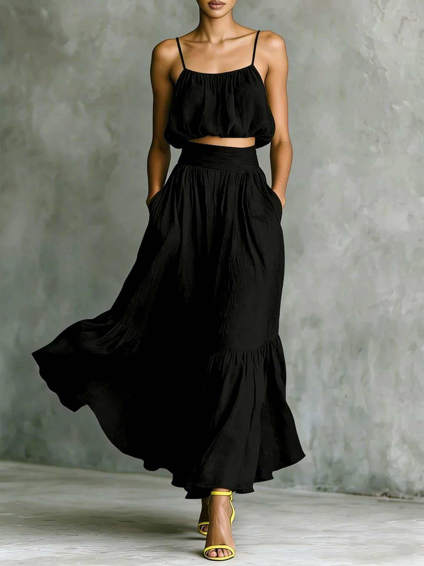 Conjunto de top y falda verde