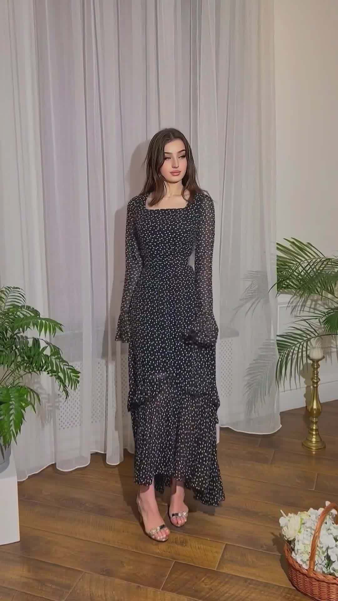 Elegant chiffon dress on model back view