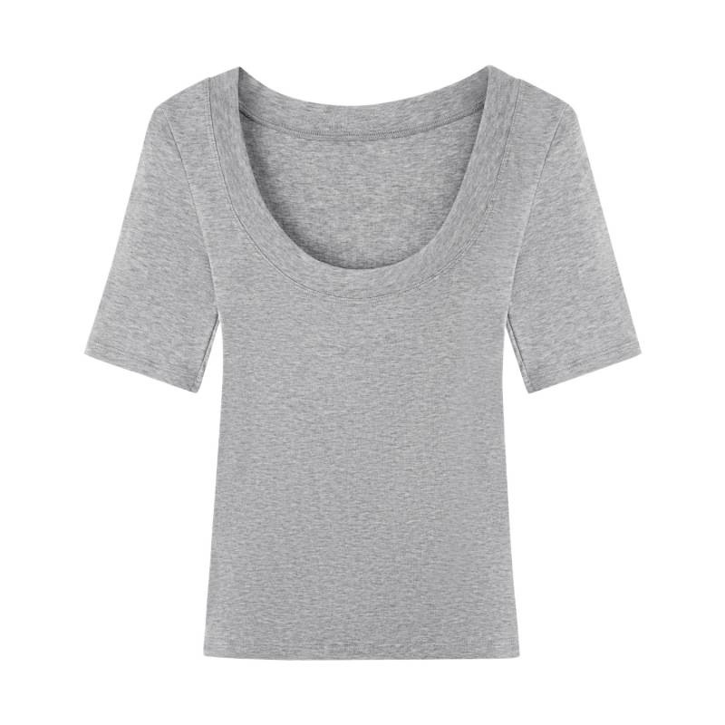 Stylish Lyocell T-Shirt with U-Neck and Short Sleeve, Slim Fit Top