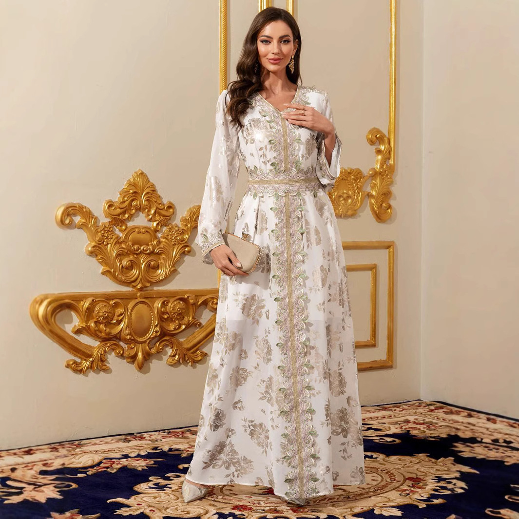 White lace chiffon V-neck maxi dress - Vilmere