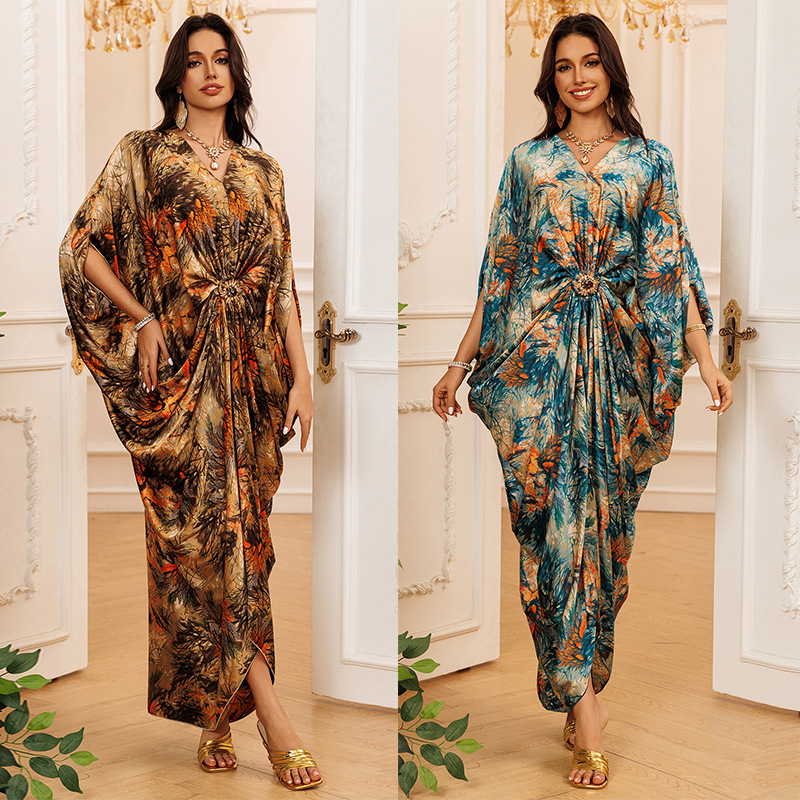 Printed loose crew-neck maxi dress - Vilmere
