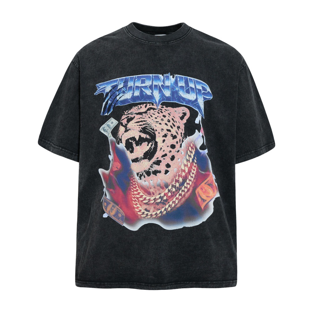 Cheetah print distressed stir fried short sleeved T-shirt