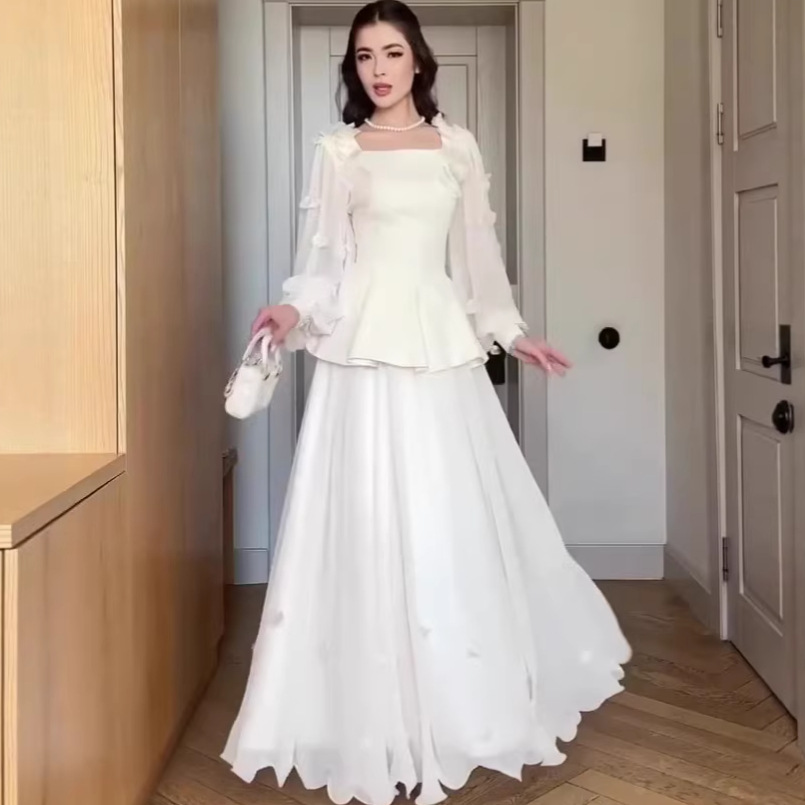 Elegant Long Sleeve Maxi Dress Set for Women Autumn Fashion Dress