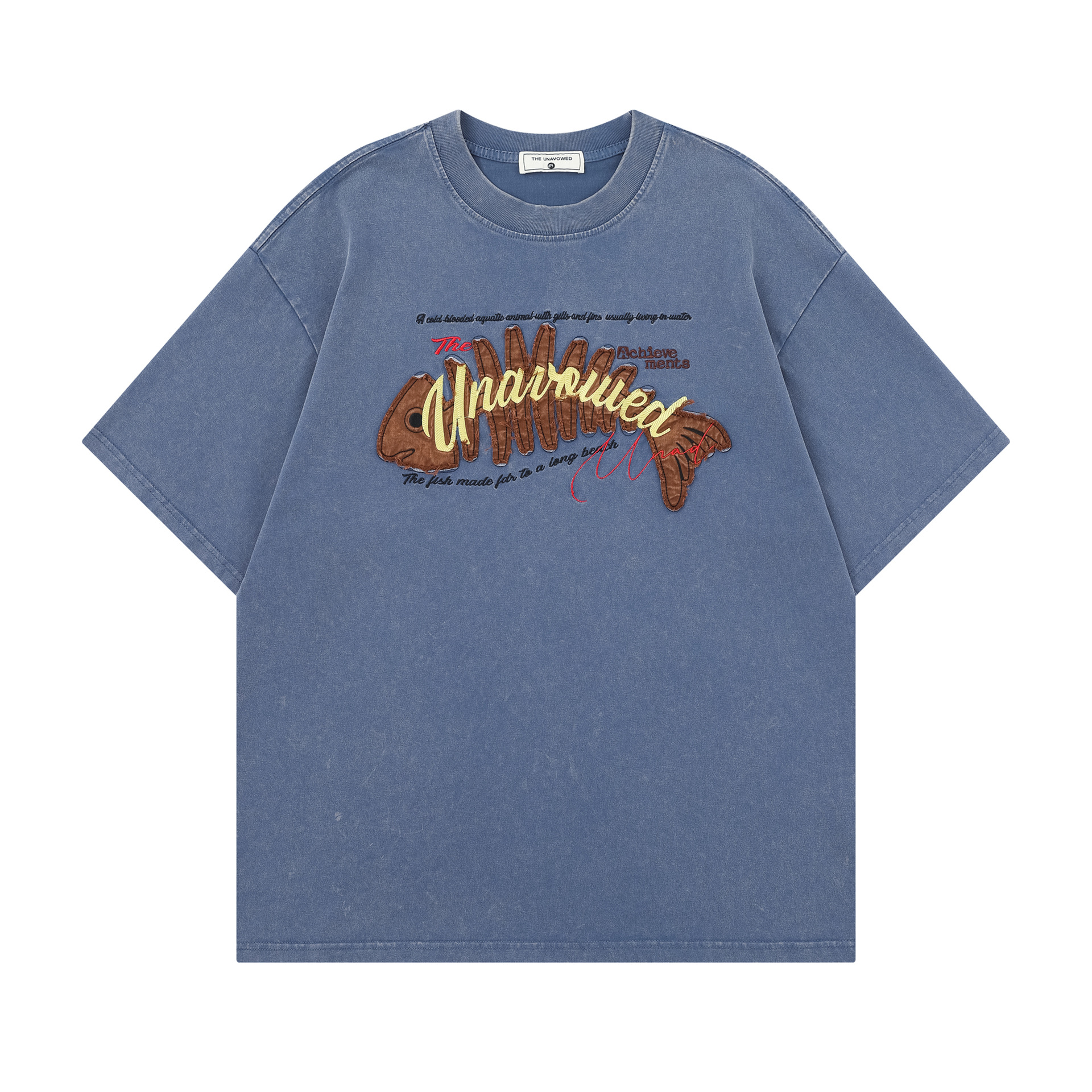 Fish bone patch embroidered short sleeved shirt