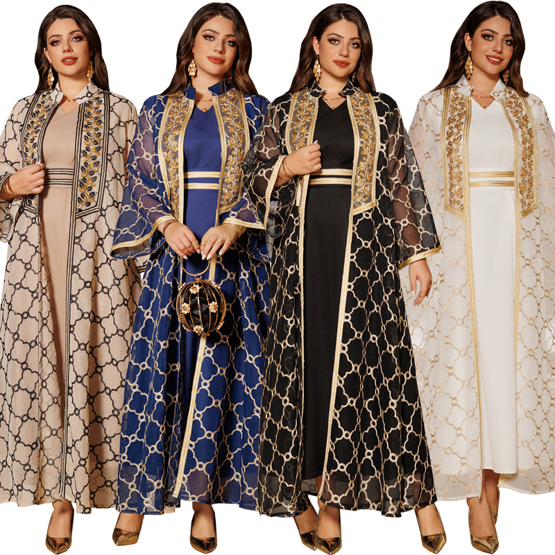 Embroidered sequin maxi dress and vest set - Vilmere