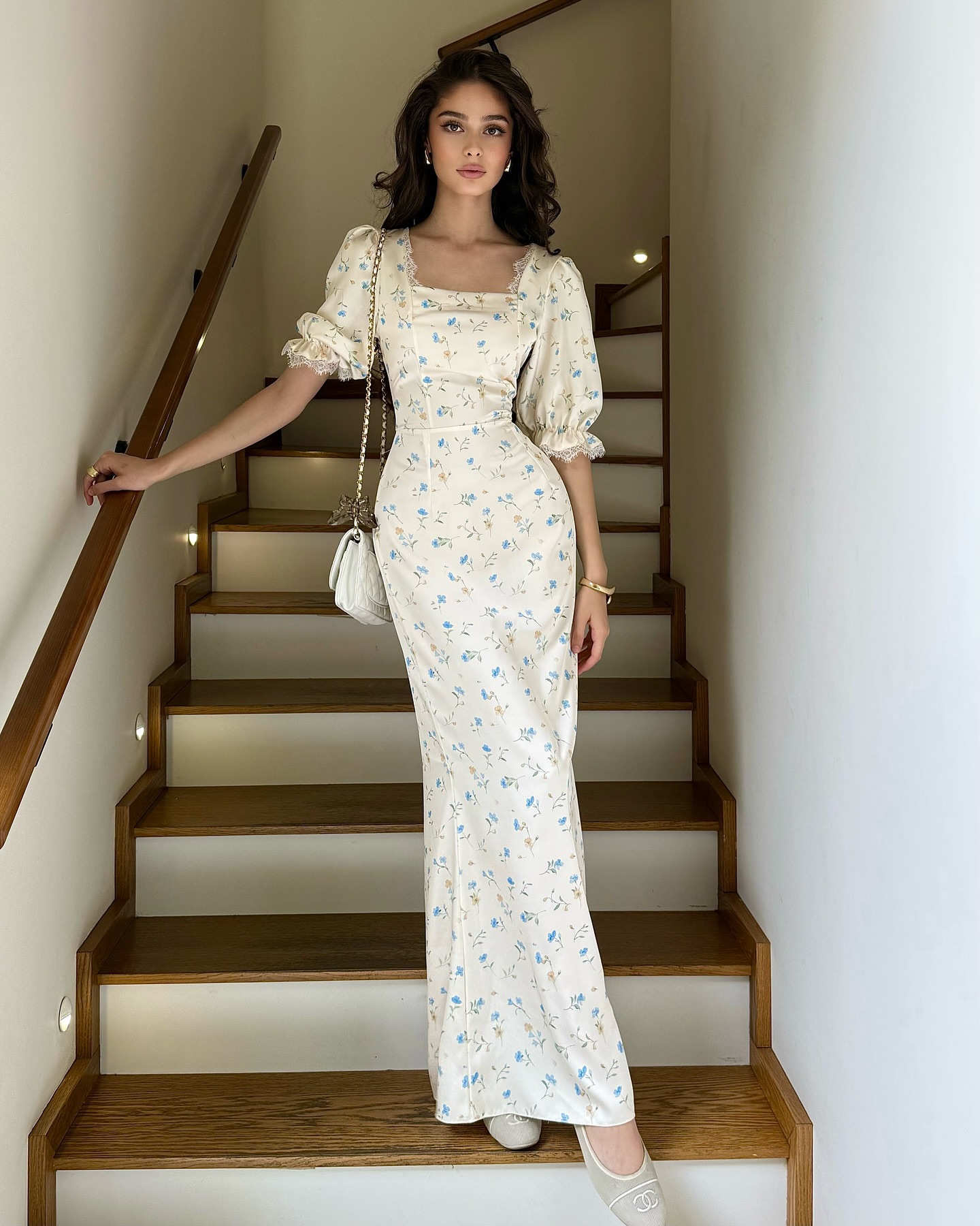 Spring fashion floral dress back view