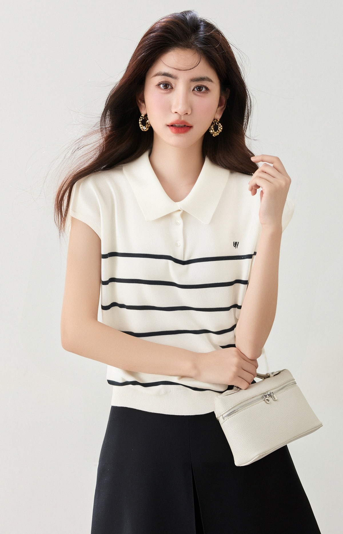 Minimalist Retro Polo Neck Sleeveless Knit Top for Women, Summer Casual Slim Fit Stylish T-Shirt Blouse AF99691E752FAC3AEE4DA7C9B119C4B9