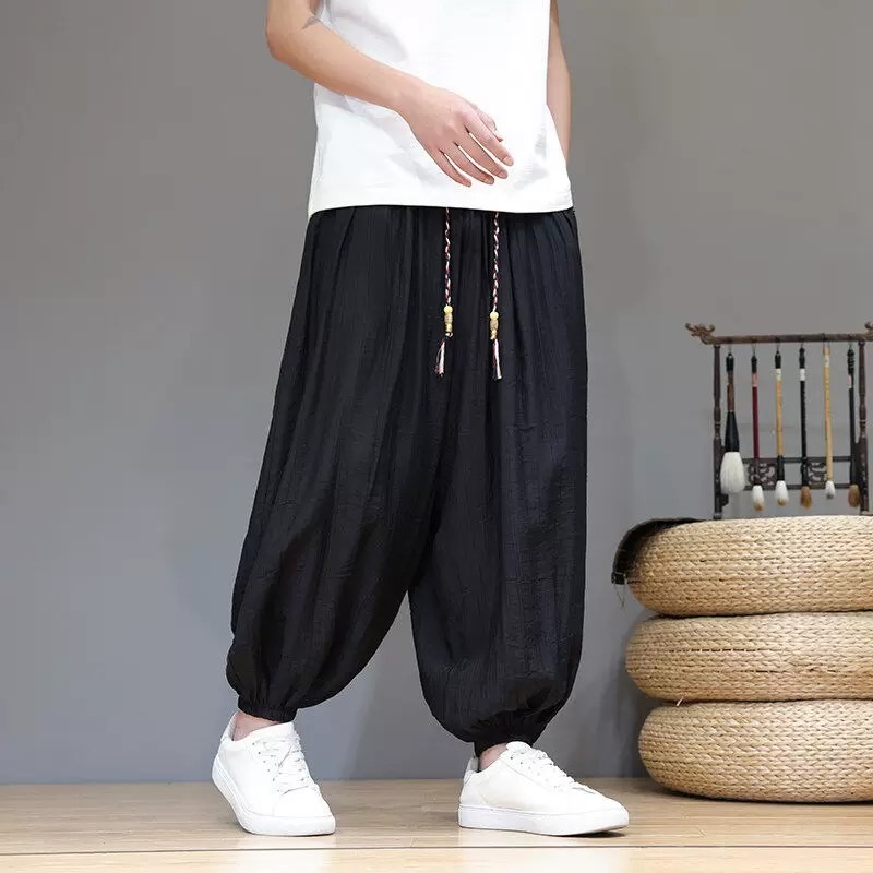 Men's Lantern Pants Lightweight Casual Nine-Quarter Loose Wide-Leg Pants