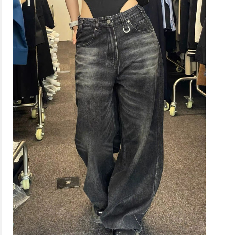 Y2K Retro Wide-Leg Jeans for Women, Loose Slimming Design, High Street Edgy Dragging Pants