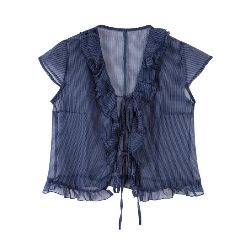 Pure Desire Ruffle Tie-front V-neck Short Sleeve T-shirt