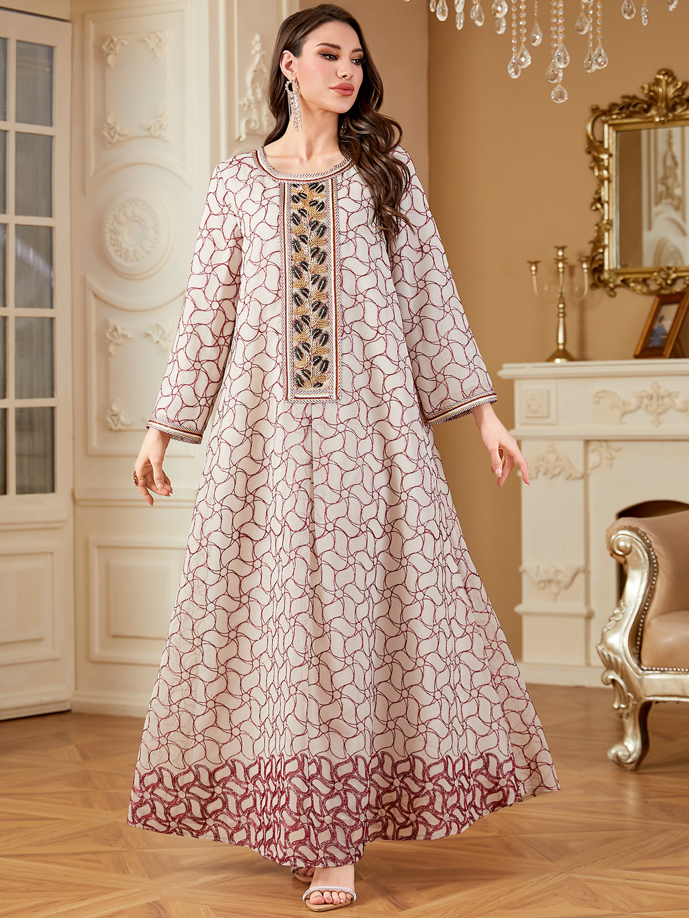 Burgundy embroidered applique maxi dress - Vilmere