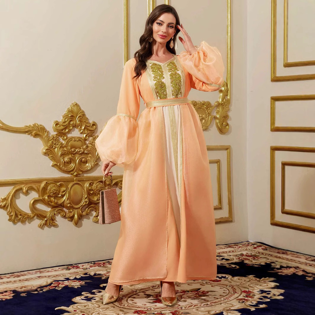 Orange belted robe maxi dress - Vilmere