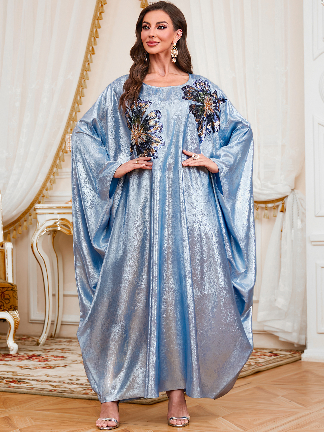 Applique batwing-sleeve loose maxi dress - Vilmere