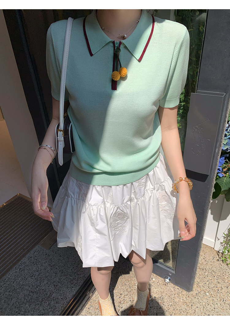 Cherry Color-blocked Polo Knit Shirt with Silk Lyocell Blend C4CAB2FCE86A501B4941A2792C4FBE6B