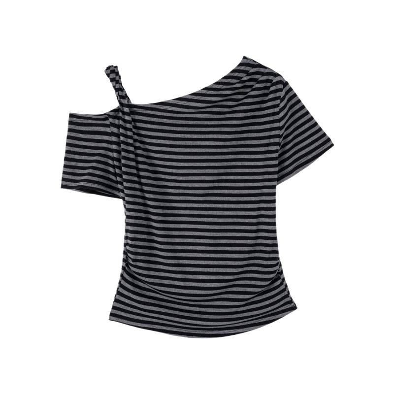 White Off-Shoulder Short Sleeve T-Shirt with Fitted Slim Fit Design
