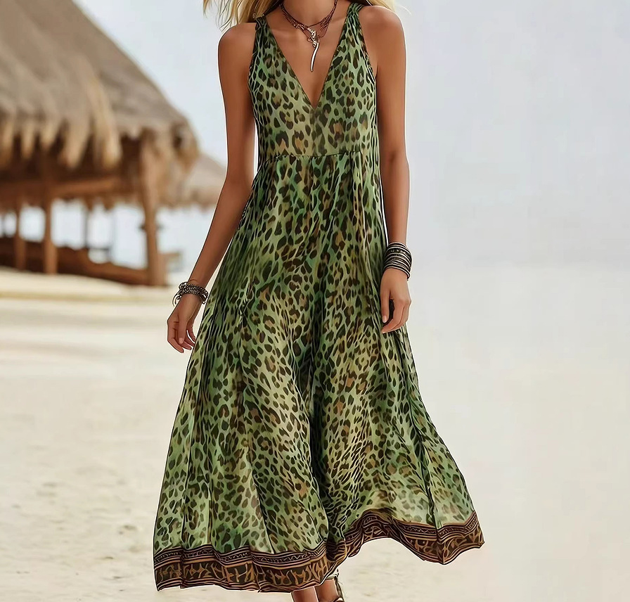 Printed sleeveless V-neck A-line maxi dress - Vilmere