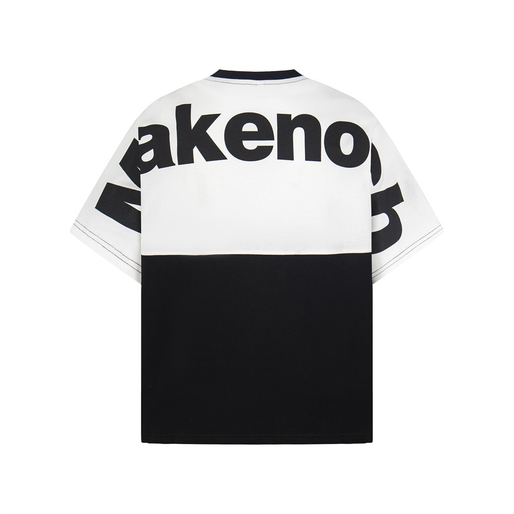 Large letter printed contrasting splicing short sleeved shirt