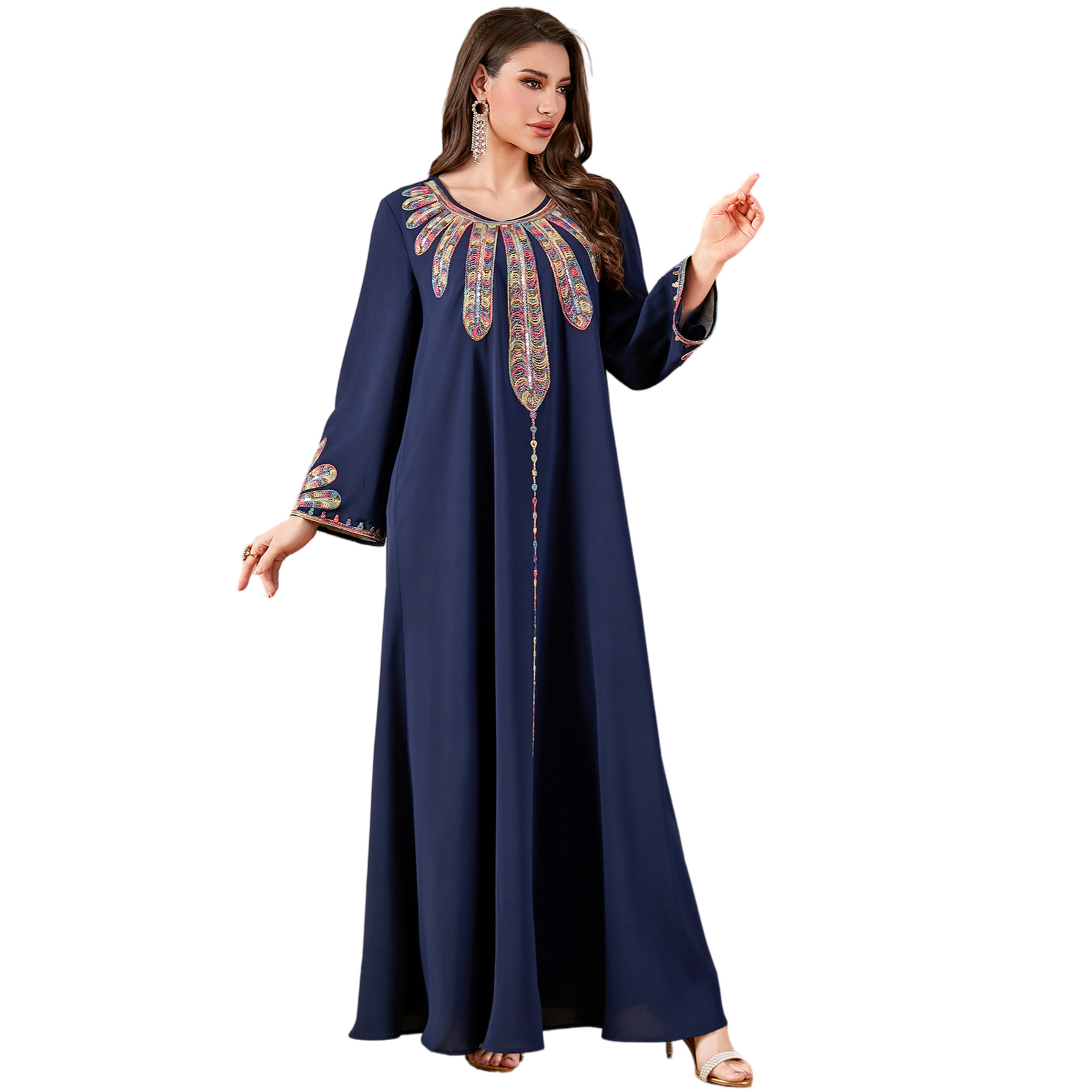 Embroidered robe women's elegant loose long sleeved dress