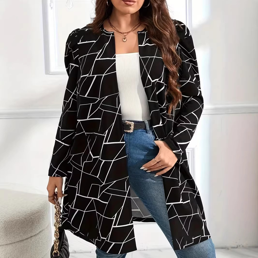 cardigan for foreign trade plus size women's clothing printed fashionable loose plus size random