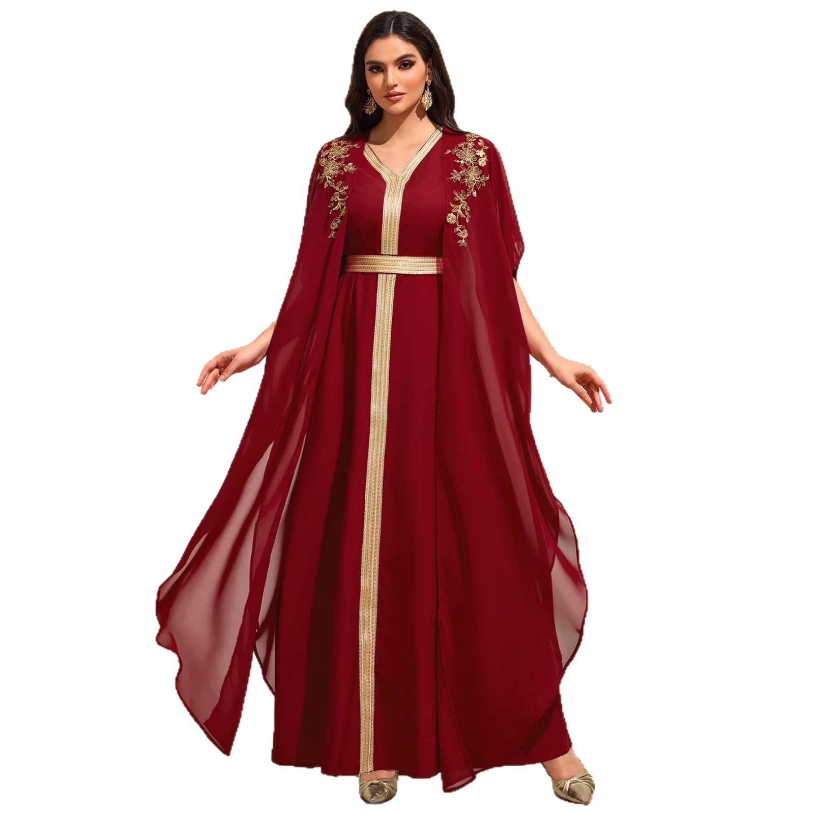 Two piece cardigan set with beaded embroidered robe