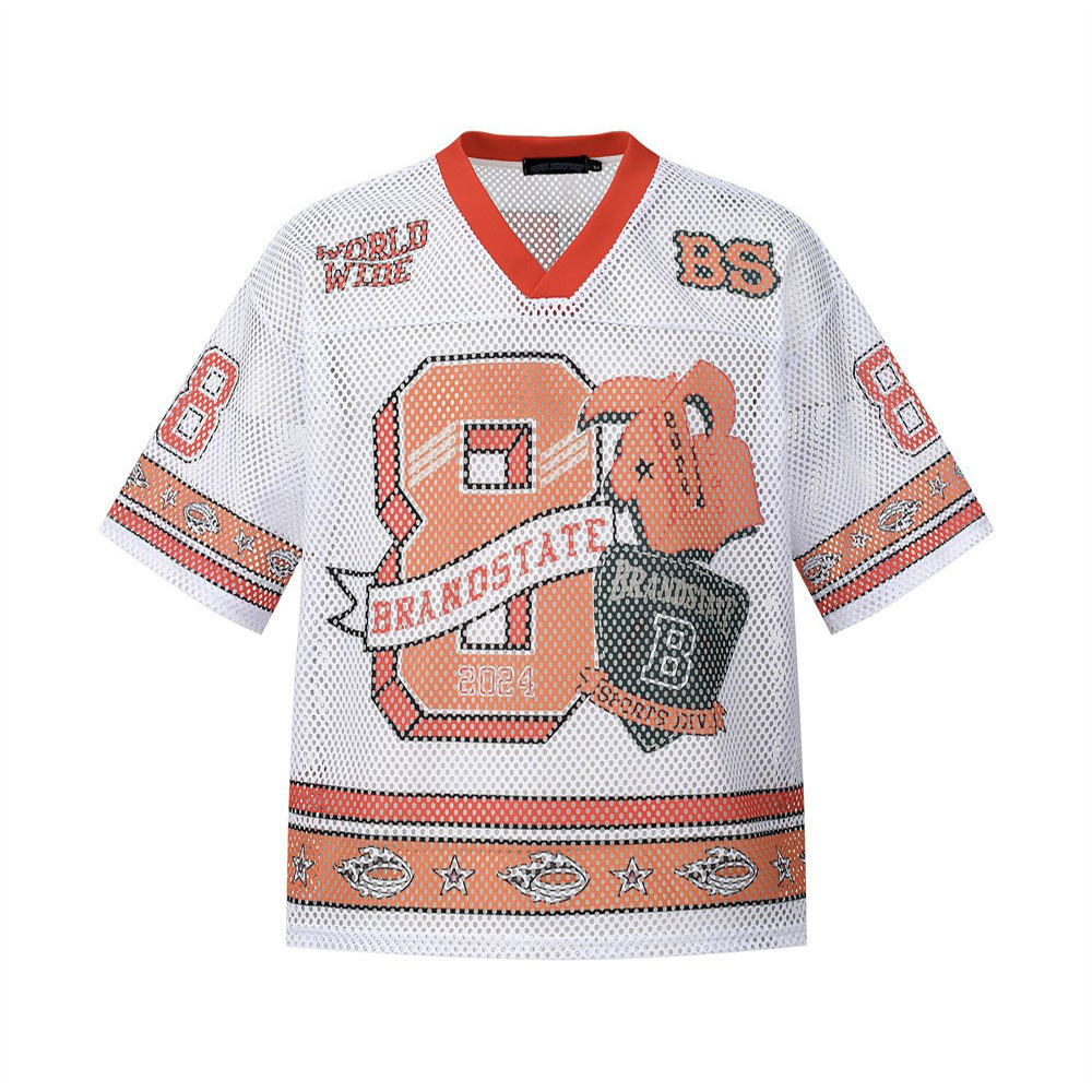 Digital printed V-neck short sleeved t-shirt