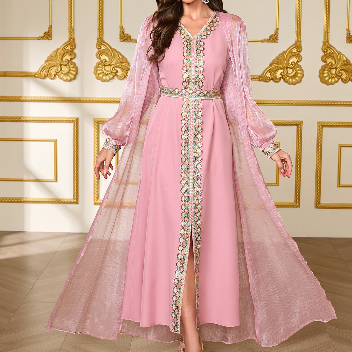 Two-layer cardigan maxi dress in ancient red - Vilmere