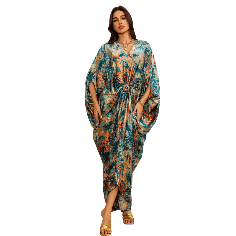 Printed Loose Casual Crew Neck Dress