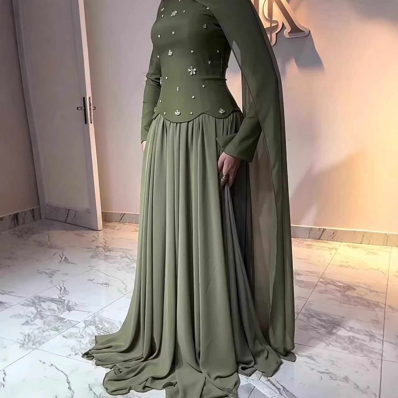 Green Ruffle Casual Fit Dress