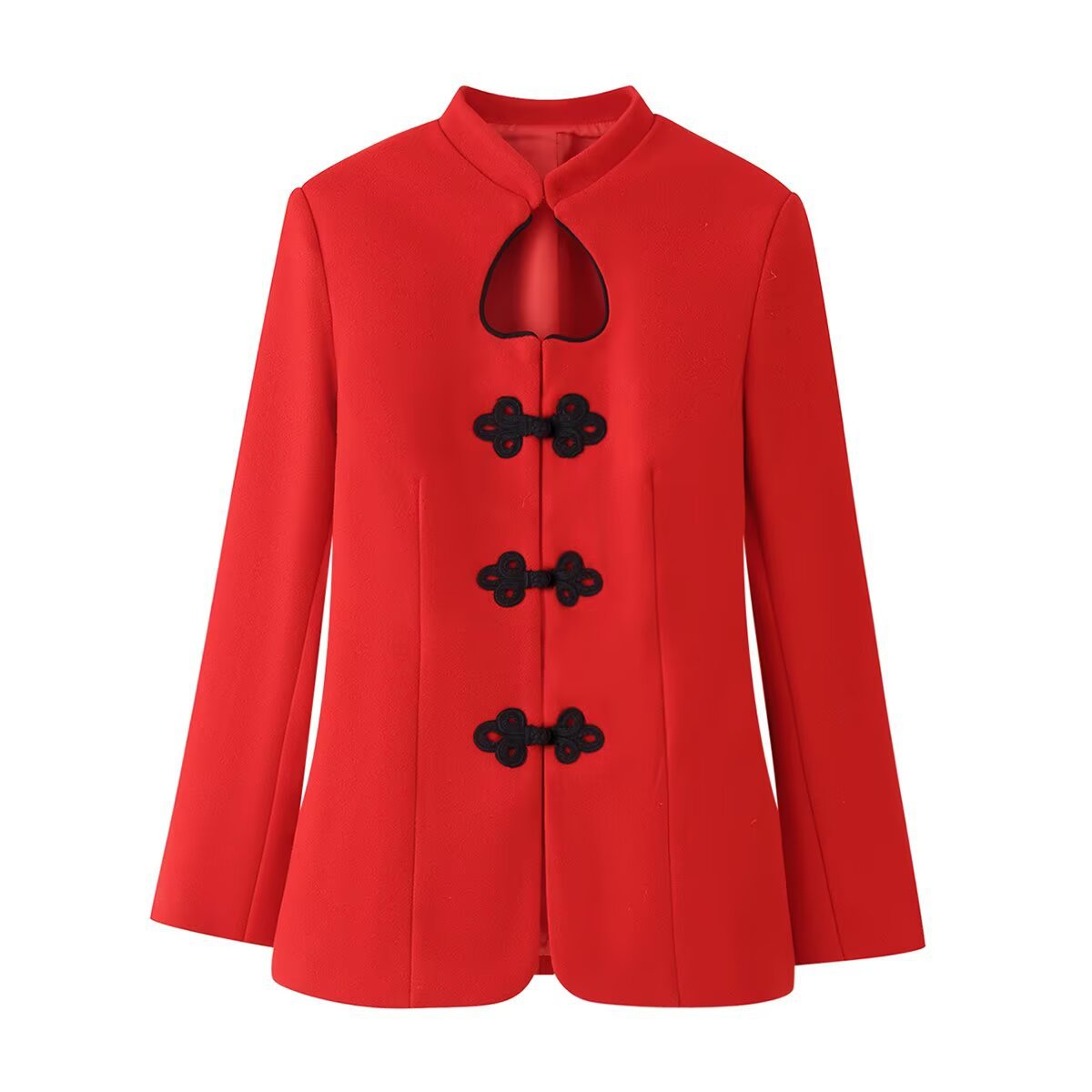 Elegant heart-shaped hollow stand collar woolen coat