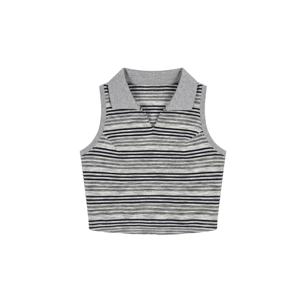 Fitted Slimming Versatile Sweet Style Sleeveless Crop Top Striped Wearable Short Top