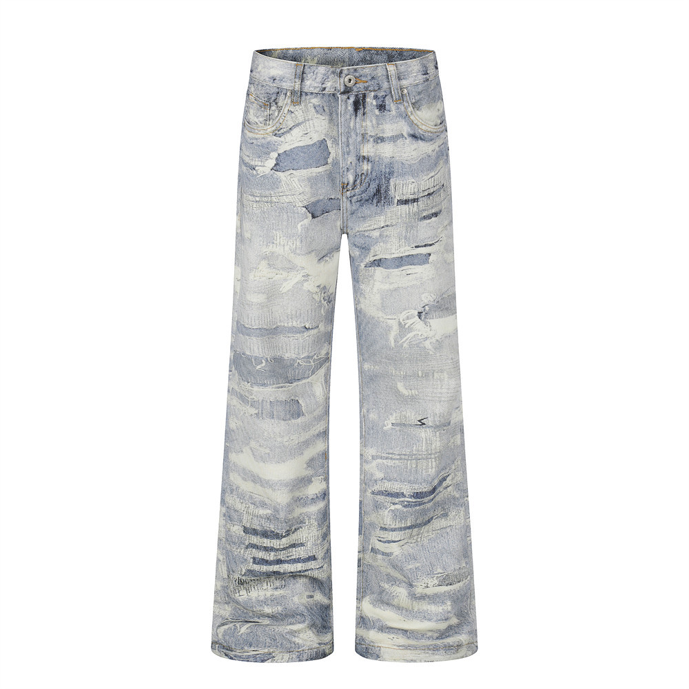 3D digital printing for vintage denim micro pull pants