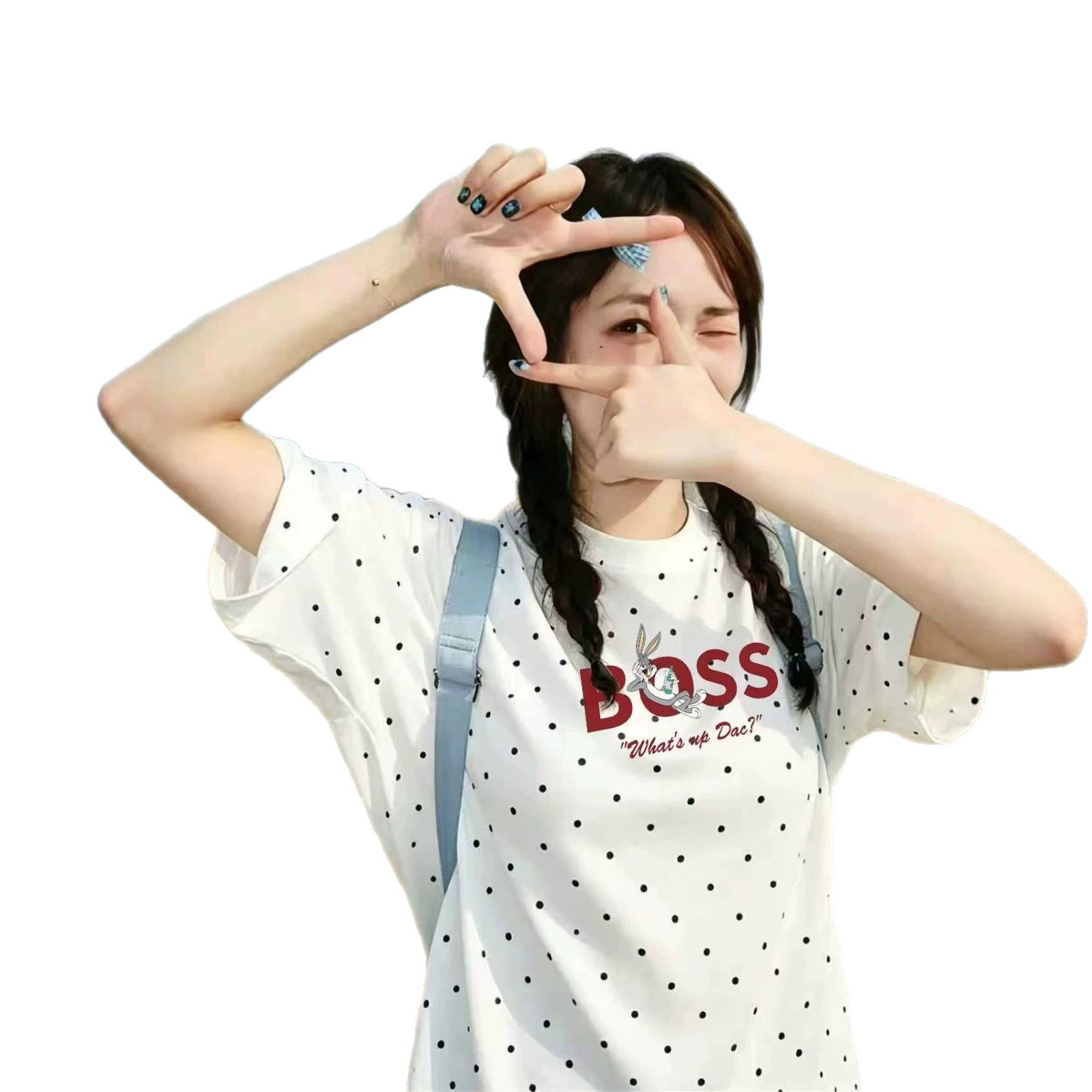 Letter Print Polka Dot Cotton Short Sleeve T-Shirt