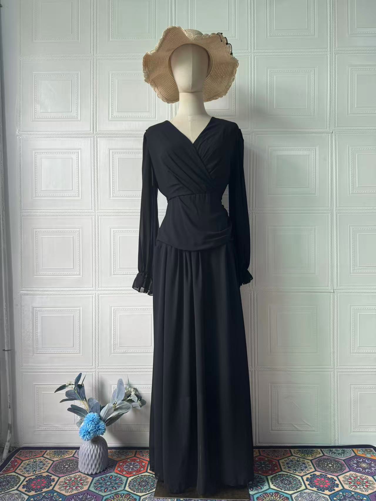 Elegant polka dot A-line dress front view