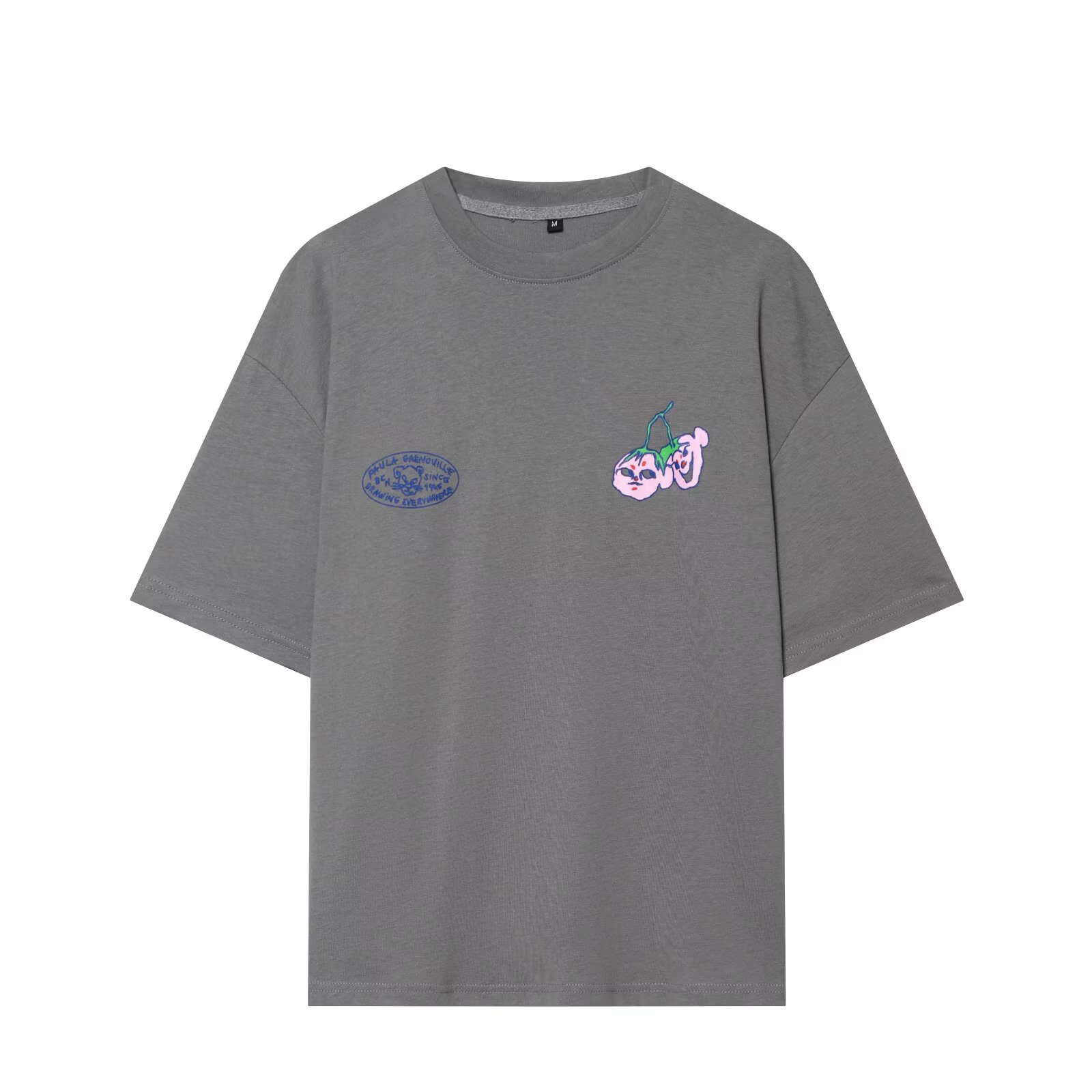 Printed Water Washed Gray T Shirt front view