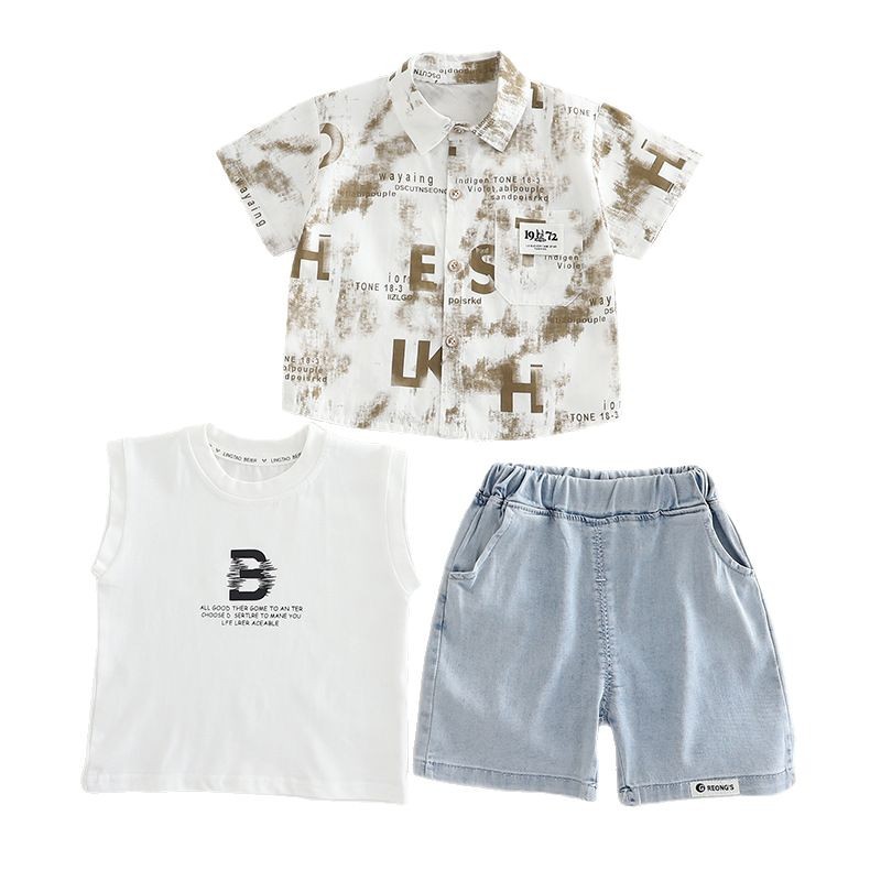 Collar letter short sleeved shirt set