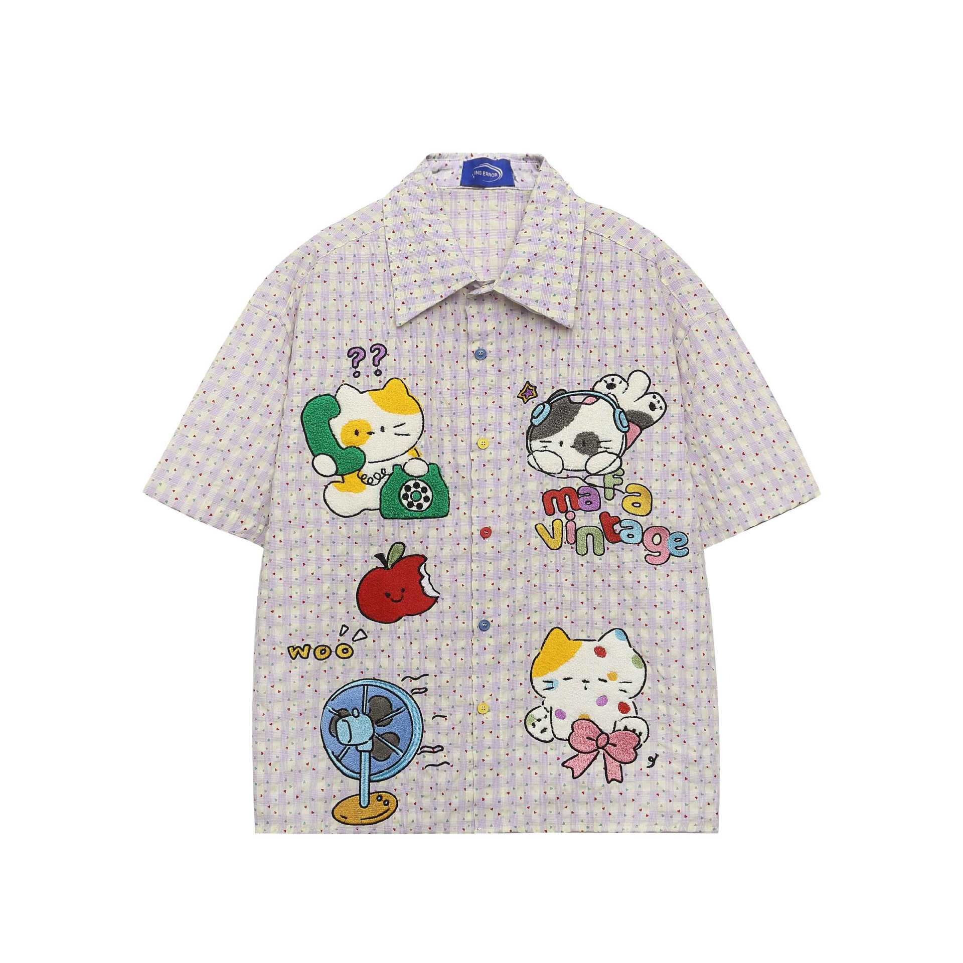 Cat towel embroidered short sleeved shirt