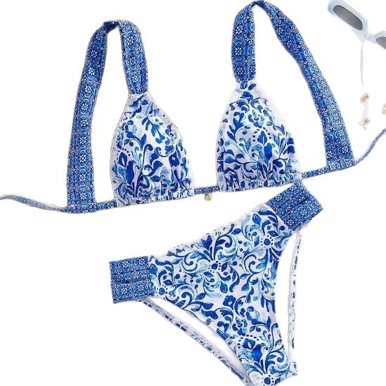 Embroidered printed lace up for swimwear