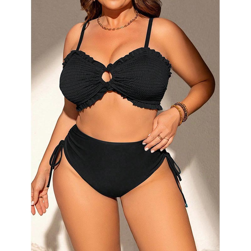 Plus size one-piece swimsuit in black — backless padded camisole for curvy women sizes 1X to 4X