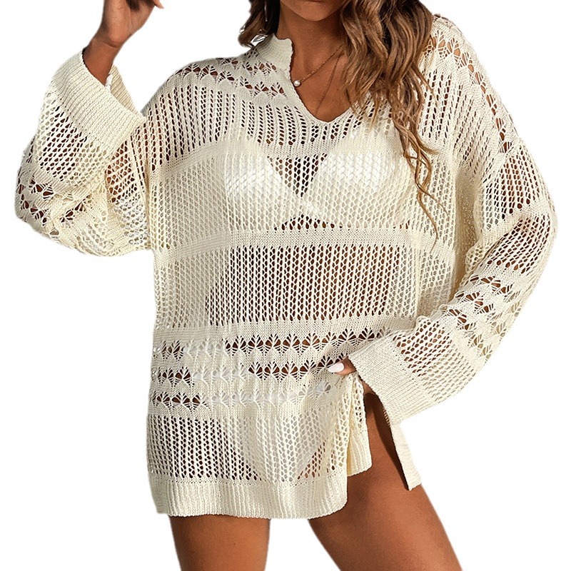 Hollow-Out Cover-Up Top for Women, Long Sleeve