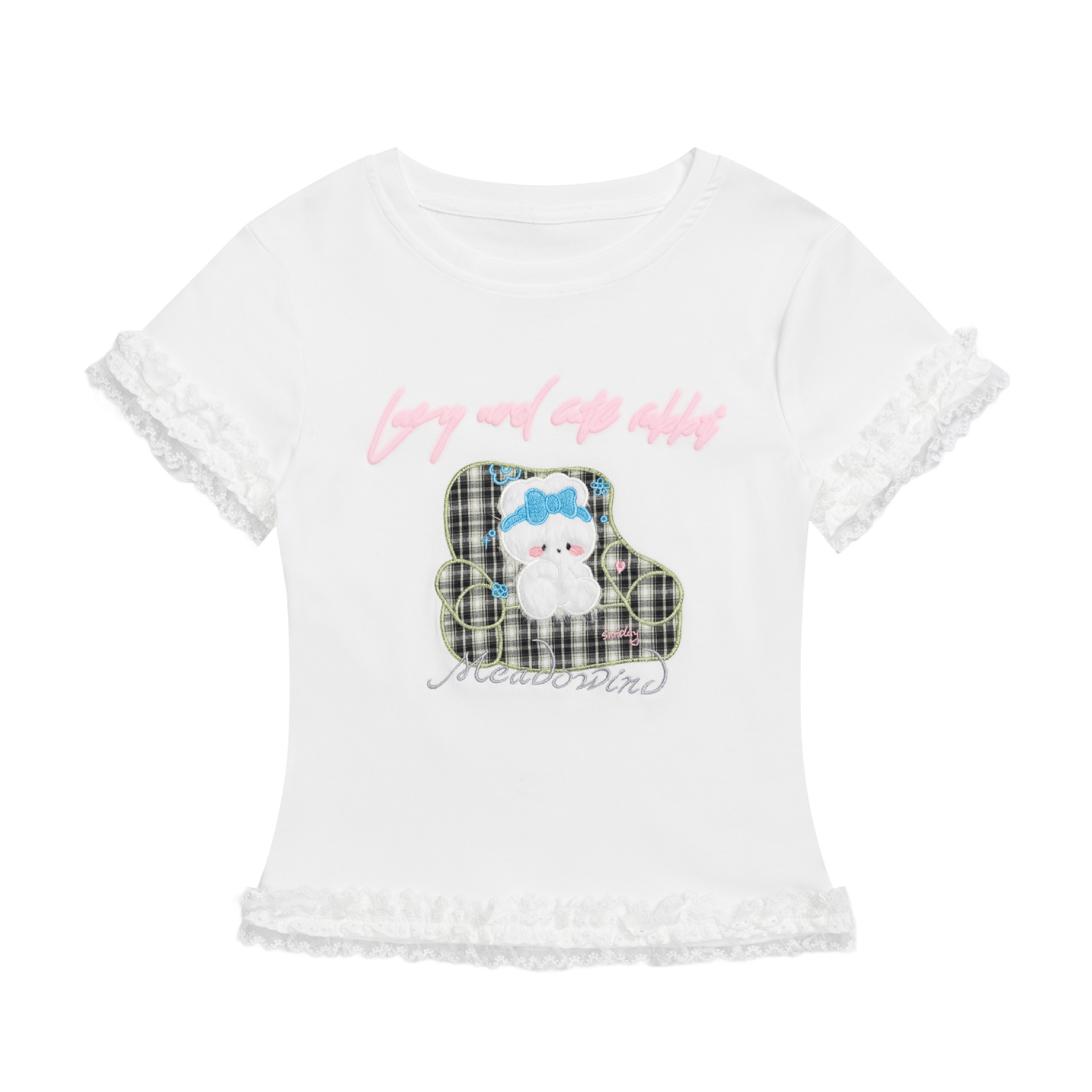 Short Sleeve T-Shirt Checkered Patchwork Slim Fit Cropped Top