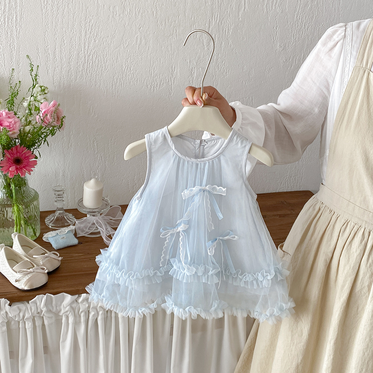 Cute Sleeveless Mesh Dress for Toddlers and Babies, Butterfly Bow Princess Dress, Fashionable Baby