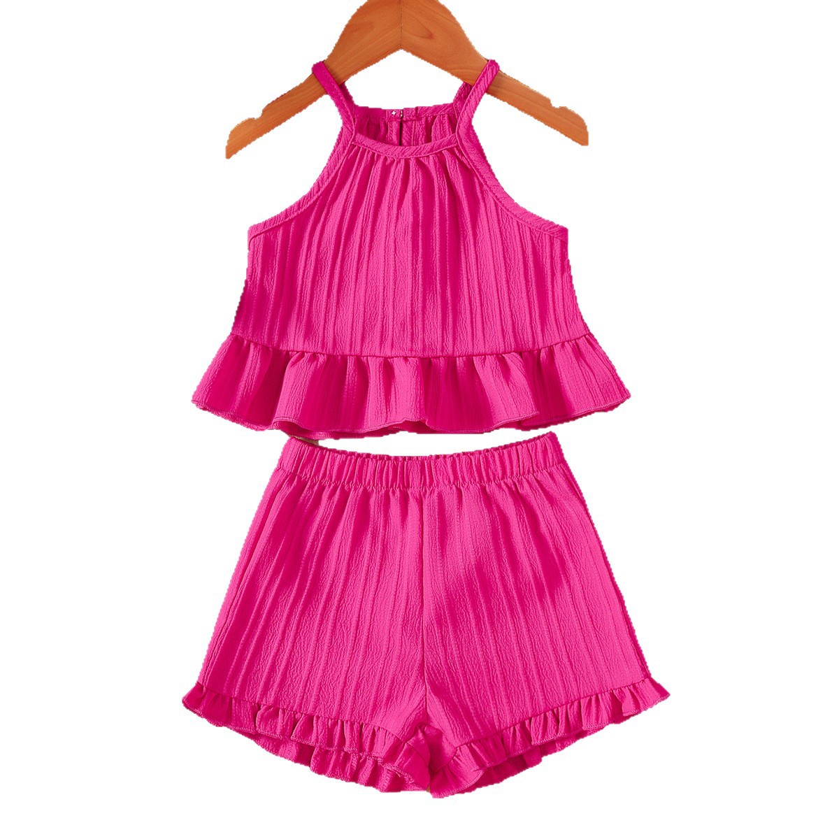 Solid color sleeveless top and shorts two-piece set
